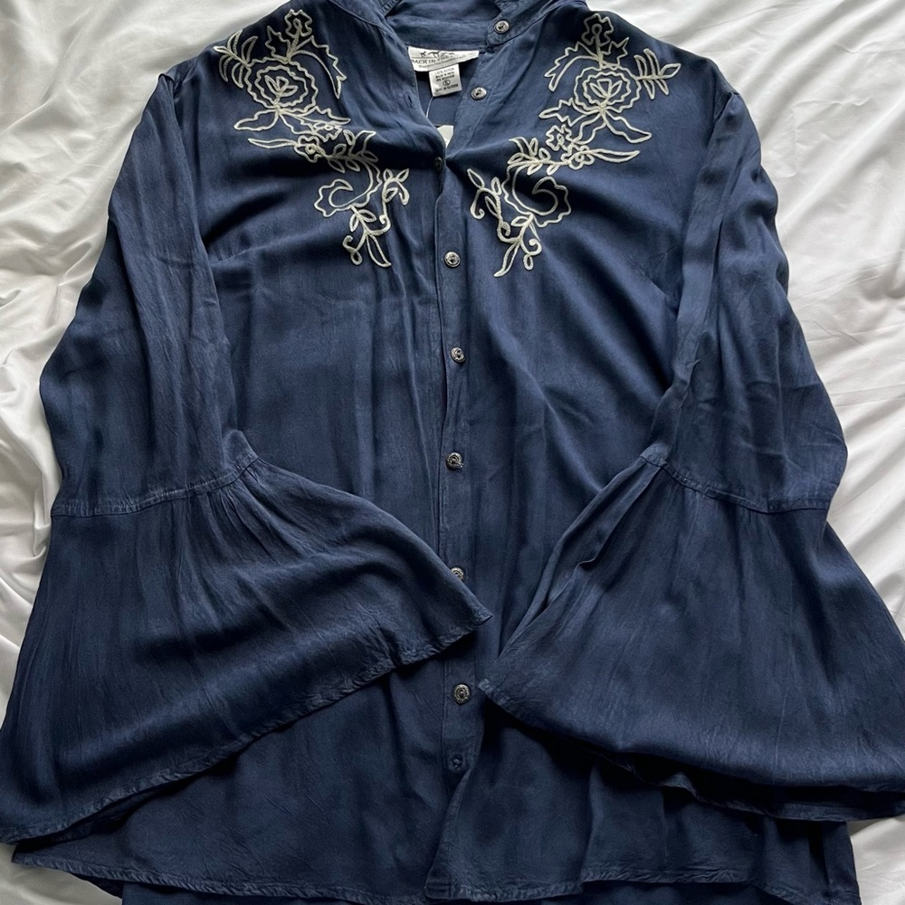 Back In the Saddle Embroidered Navy Blue Women's Top